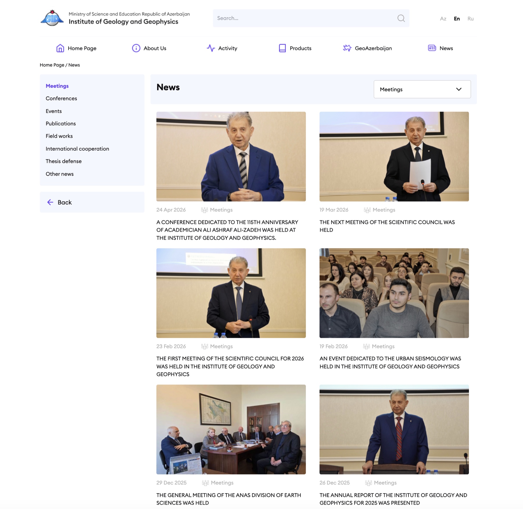 News and meetings index — scientific council events with portraits