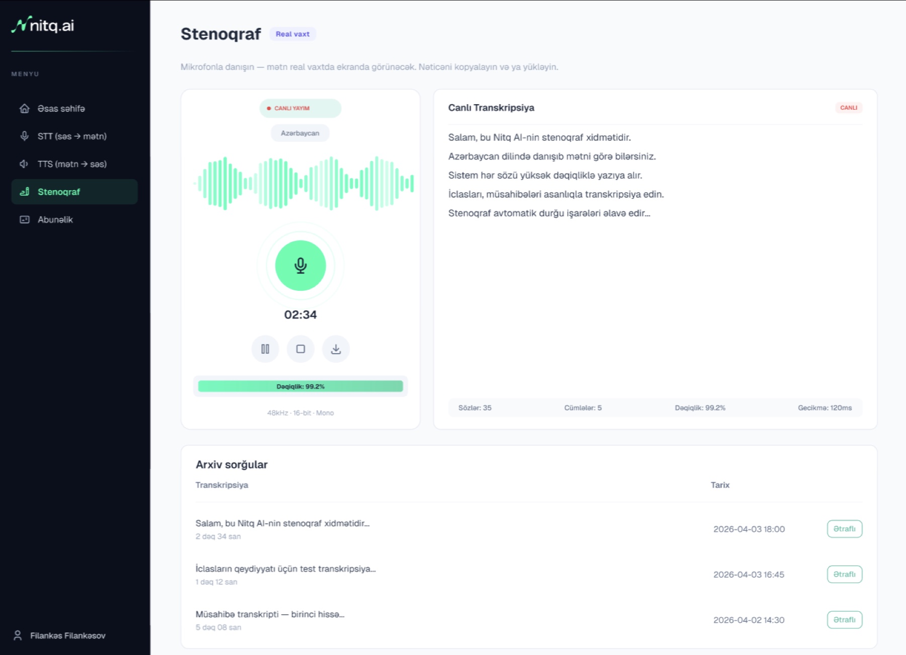 Live stenograph view transcribing speech in real time